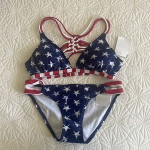 NWT Red, White & Blue two piece swim suit